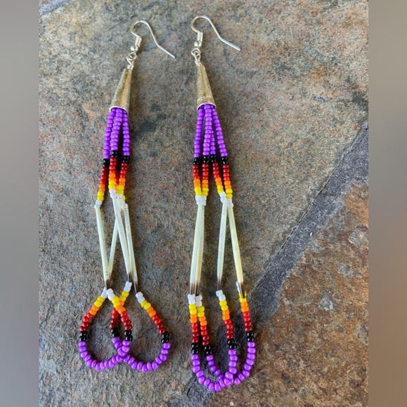 Hand Crafted Jewelry - Beautiful Zuni Handmade Beaded Dangle Earrings